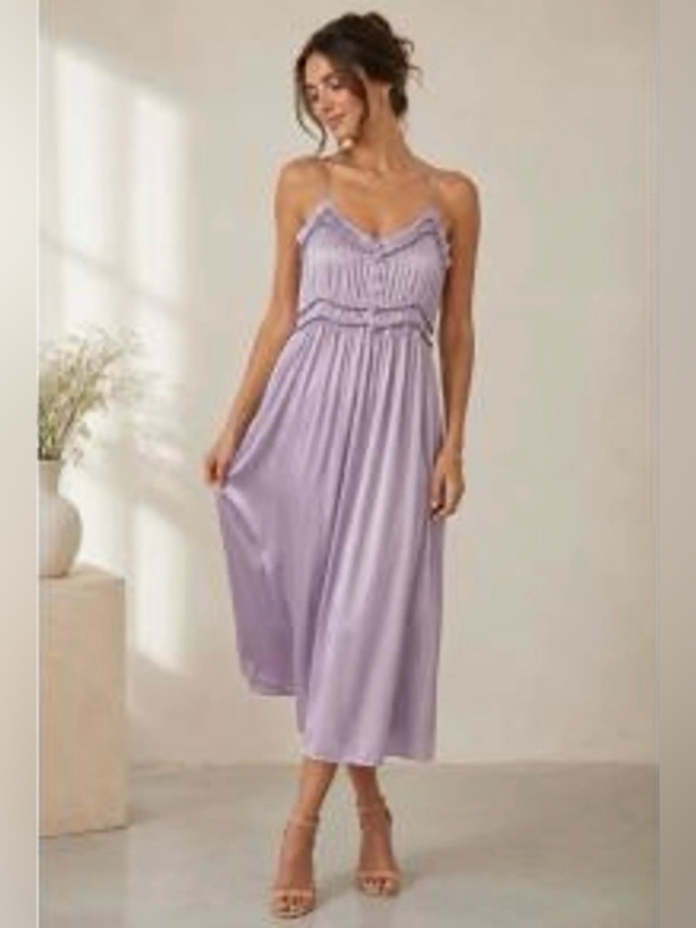 Grade & Gather smocked adjustable Lavender Lace-Trim Dress Size S
